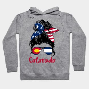 Colorado  girl Messy bun , American Girl , Colorado Flag Hoodie